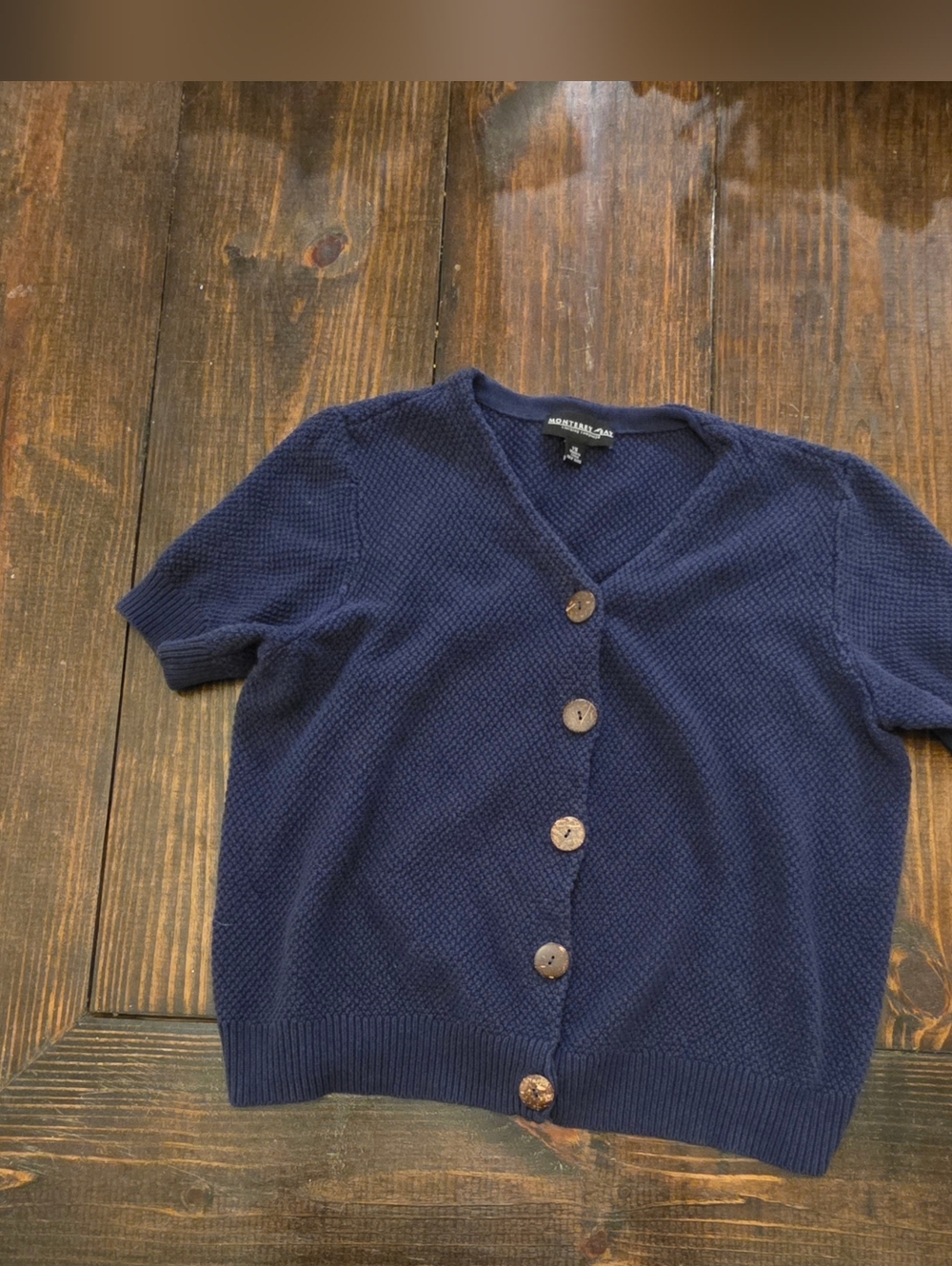 Monterey Bay Navy Textured V-Neck Short Sleeve Cardigan 1X